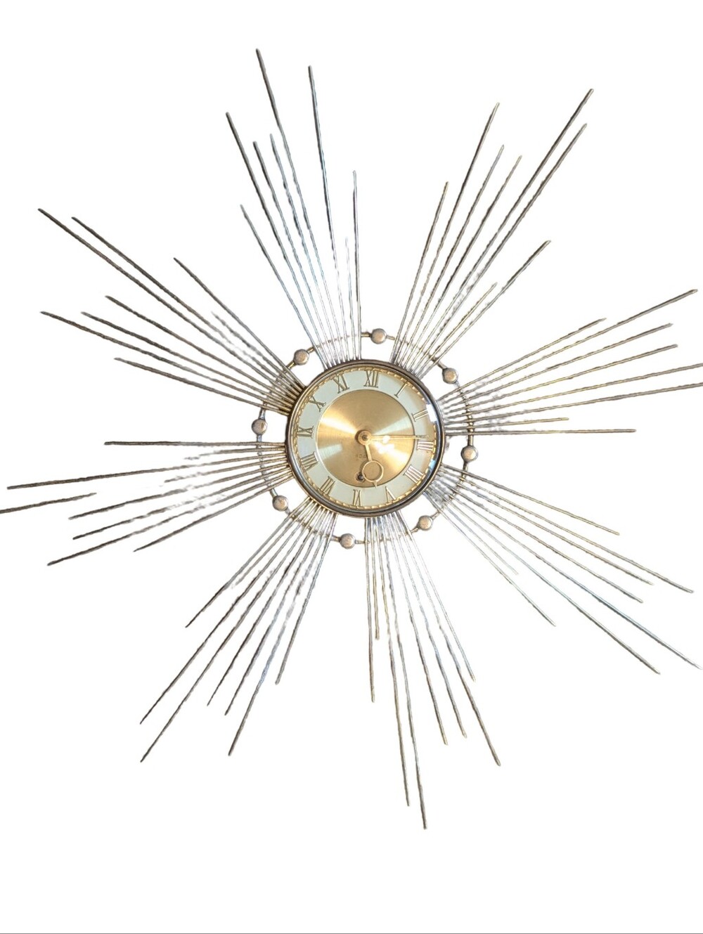 MCM Retro Starburst Sunburst Atomic Wall Clock Gold Germany Nostalgic - Picture 2 of 9